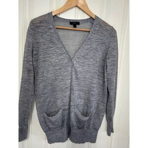 J.Crew Gray Linen Blend Button Front V-Neck Cardigan Sweater Small Lightweight